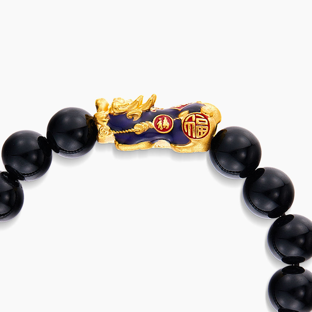 Black Agate Bracelet in 999 Yellow Gold WWGB199