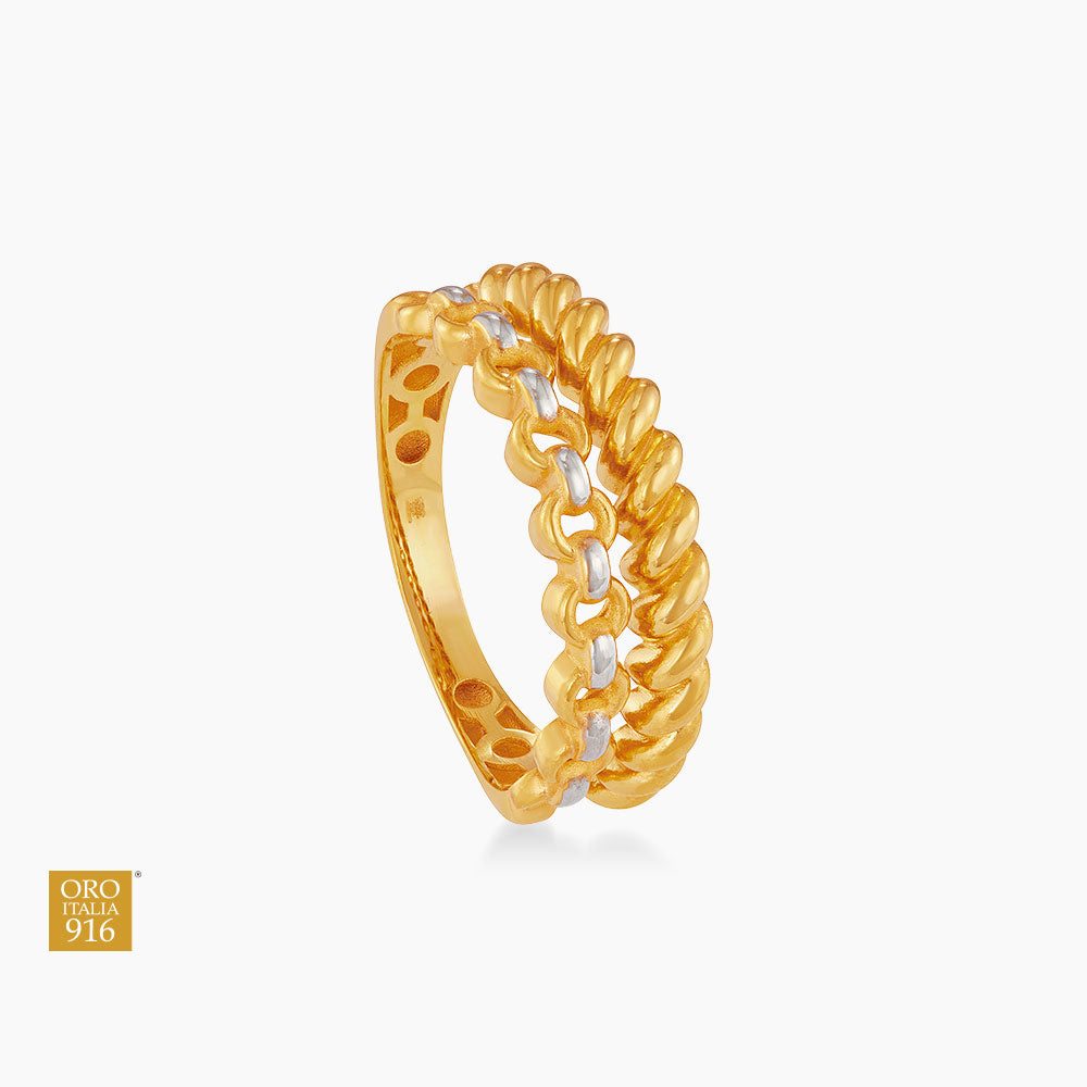 Oro Italia 916 Yellow and White Gold Ring GR61491225(YW)-BI (22K Gold)