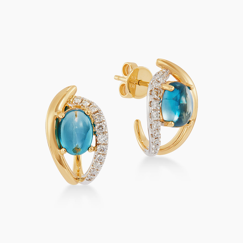 Oval Blue Topaz and Diamond Earrings in 375/9K Yellow and White Gold 276050826(E)