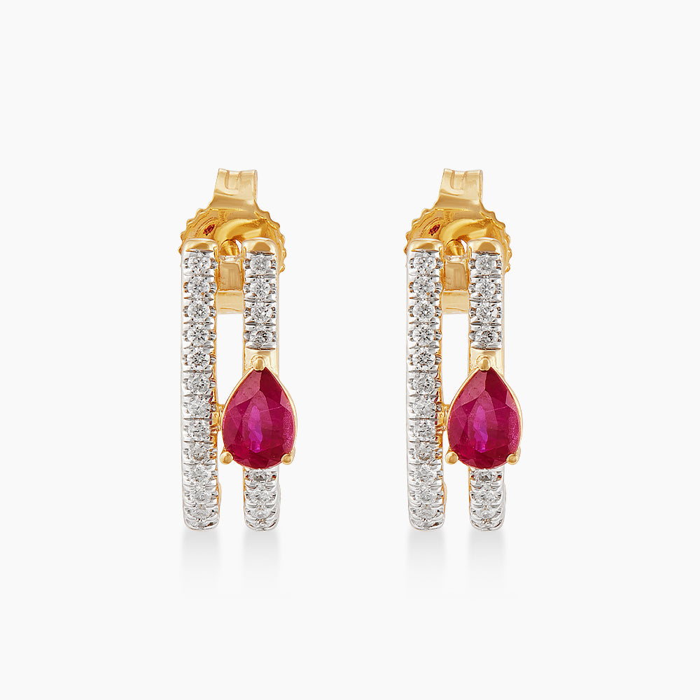Pear Ruby and Diamond Earrings in 375/9K Yellow Gold 458370326