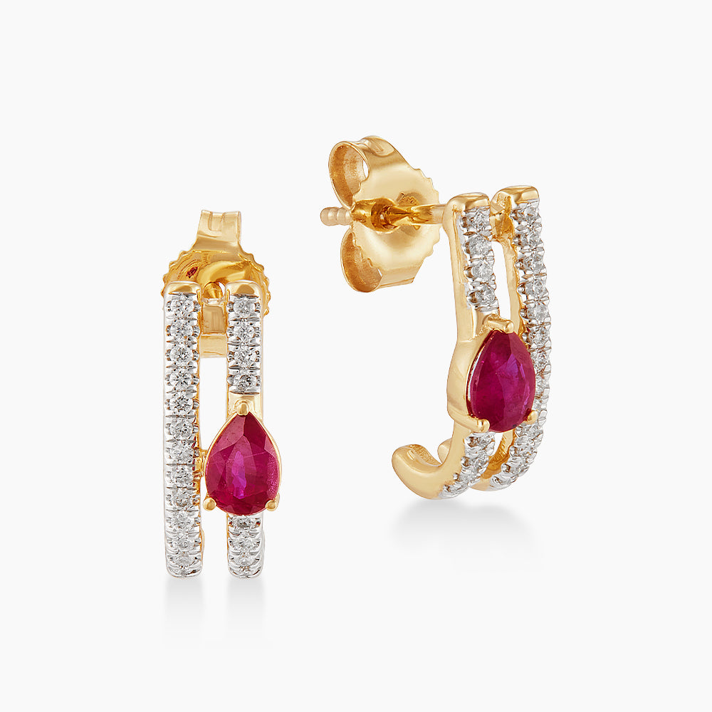 Pear Ruby and Diamond Earrings in 375/9K Yellow Gold 458370326