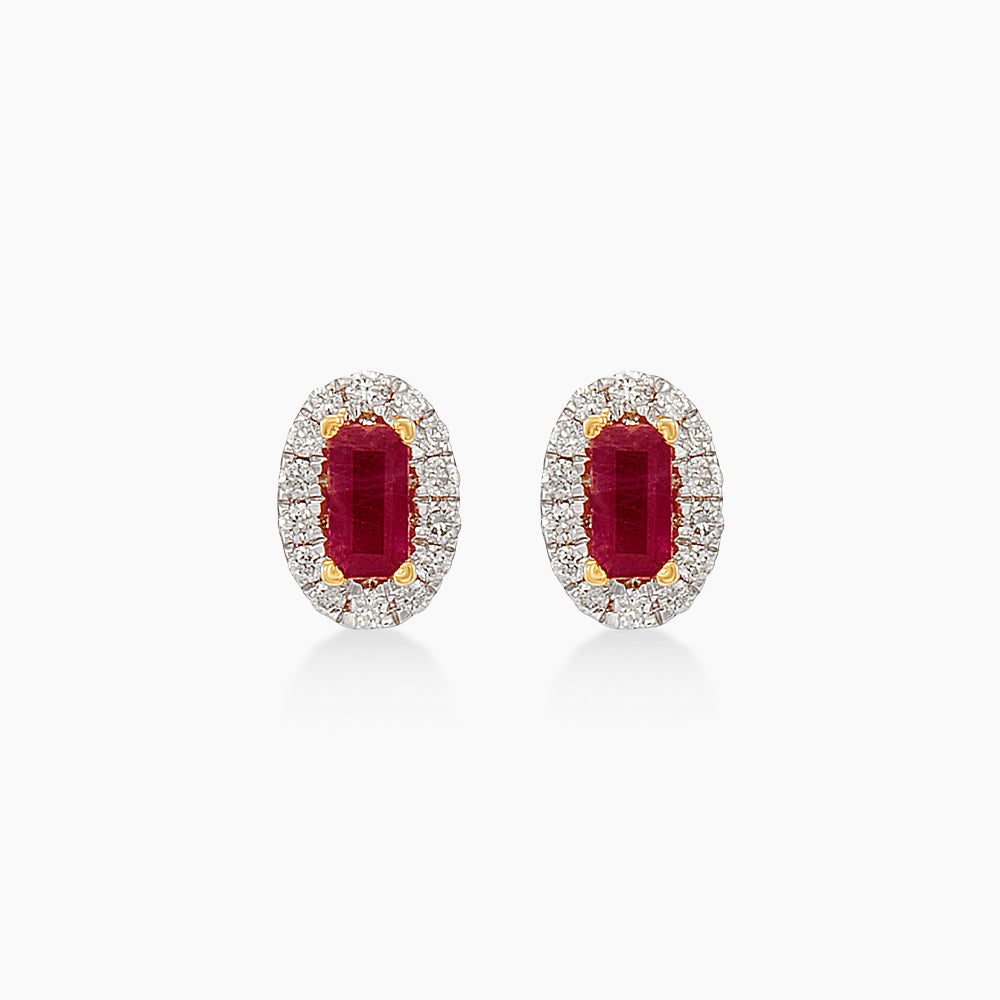 Baguette Ruby and Diamond Earrings in 375/9K Yellow Gold 458610726