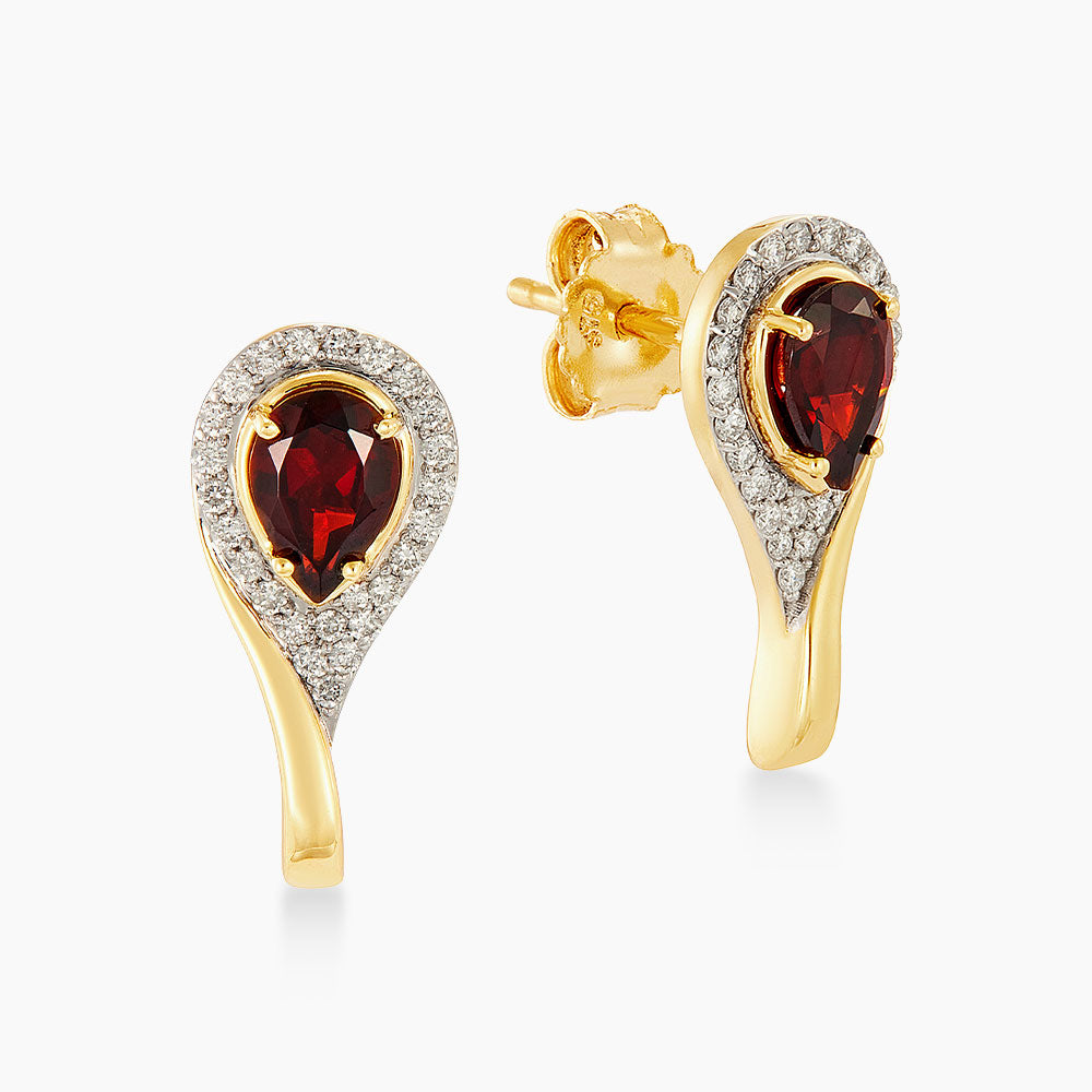 Pear Garnet Diamond Earrings in 375/9K Yellow Gold 273700725(E)-GARN