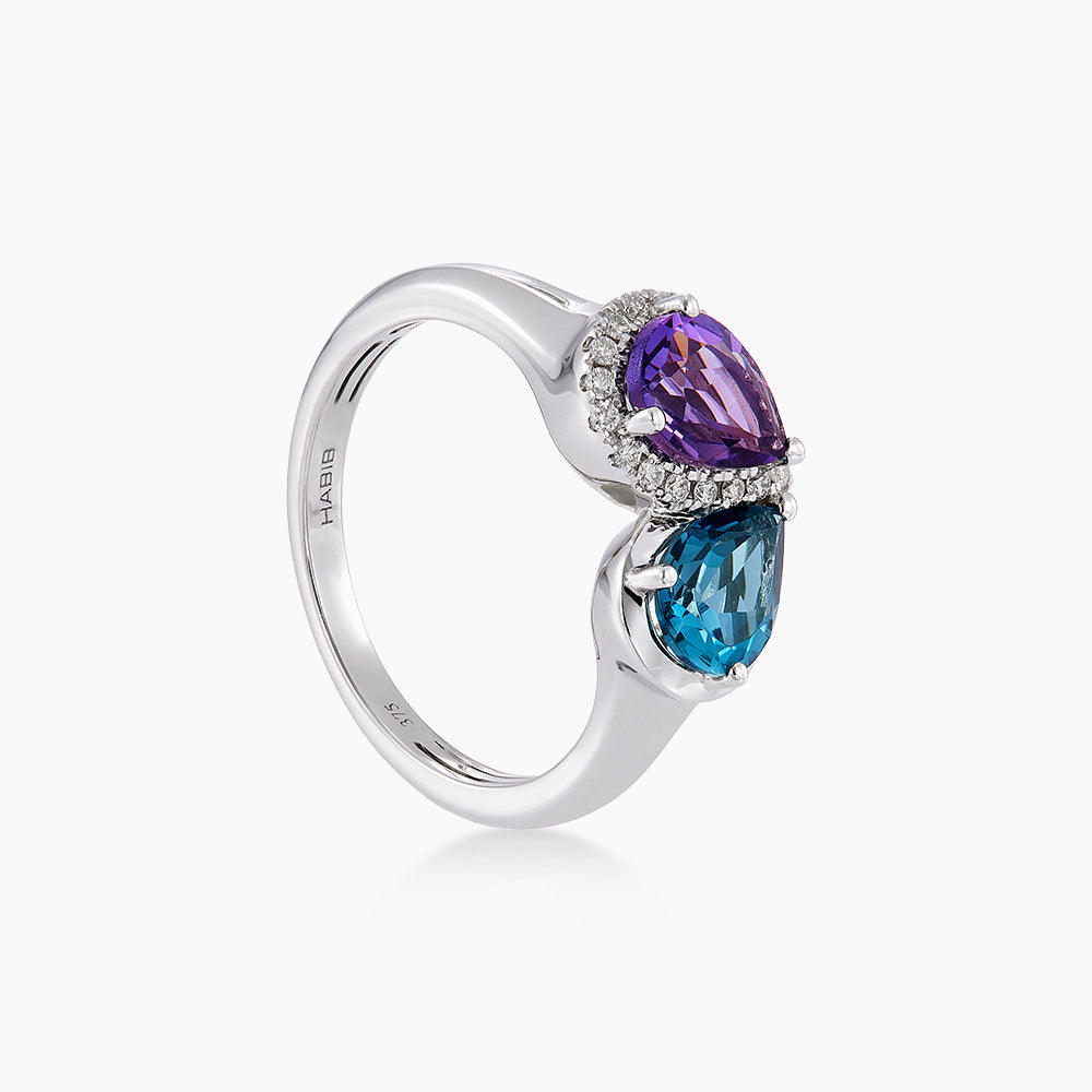 Pear Amethyst, Blue Topaz and Diamond Ring in 375/9K White Gold 276030826(WG)-AMEH