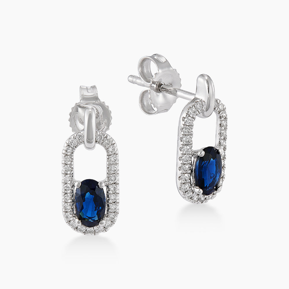 Oval Blue Sapphire and Diamond Earrings in 375/9K White Gold 458380326