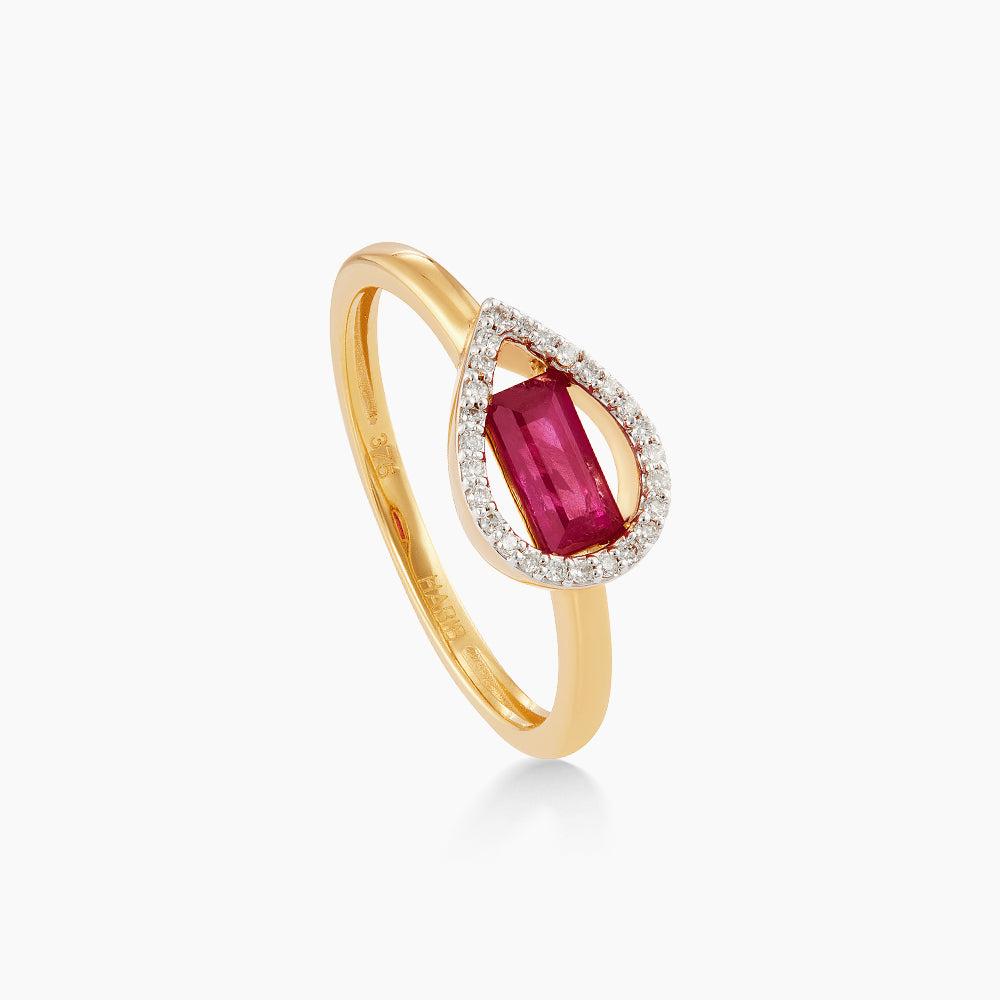 Baguette Ruby and Diamond Ring in 375/9K Yellow Gold 275850726(R)