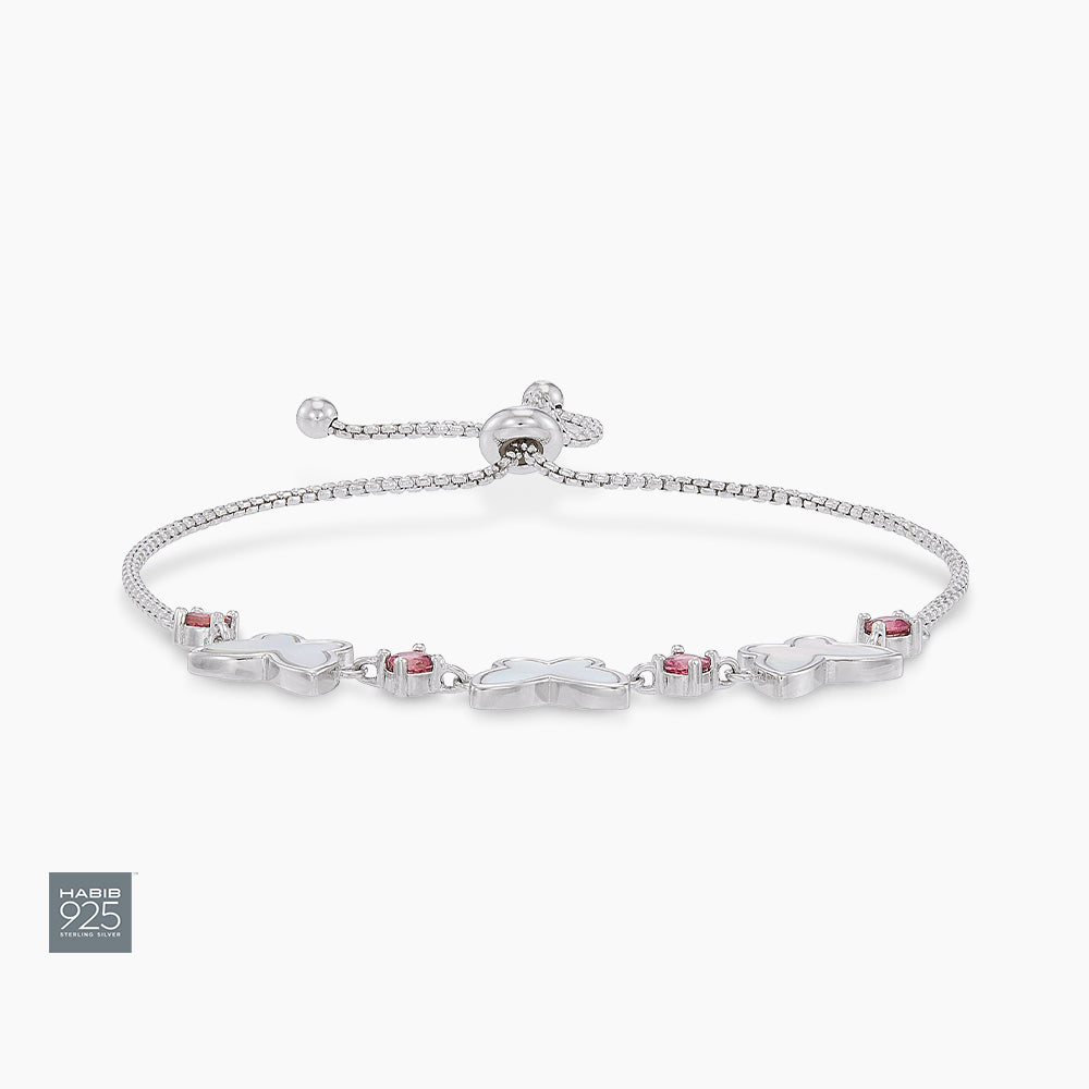 925 Pink Tourmaline and Mother of Pearl Bracelet 682700126(WG)