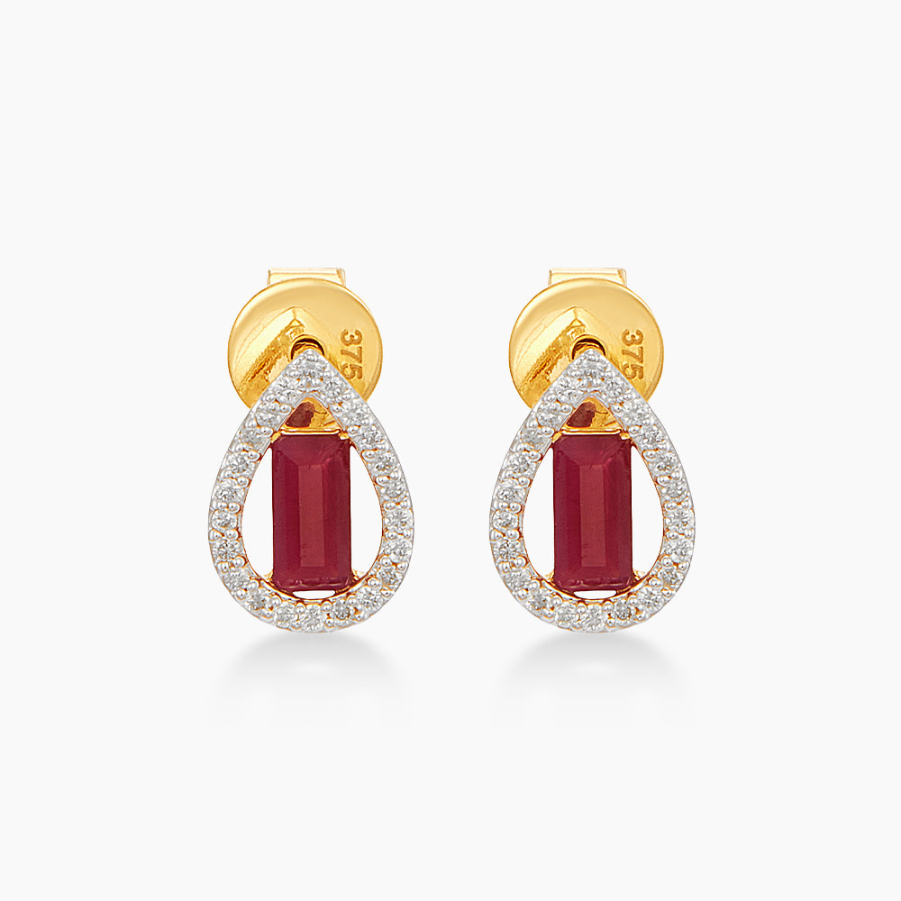 Baguette Ruby and Diamond Earrings in 375/9K Yellow Gold 275850726(E)