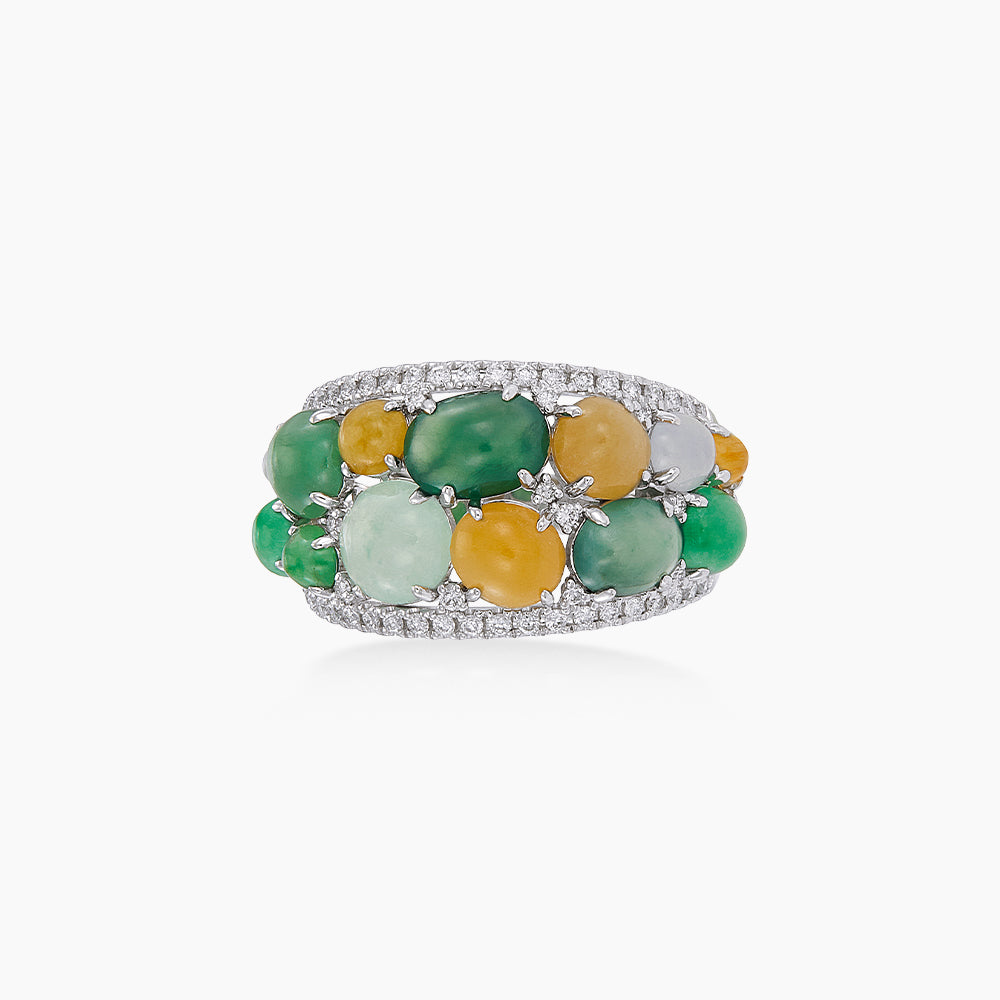 Diamond and Multicoloured Jade Ring in 585/14K White Gold 276170926(A)
