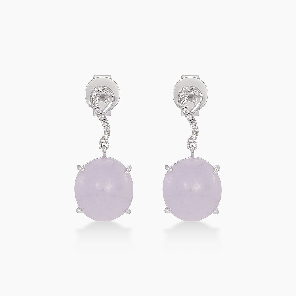 Diamond and Light Purple Jade Earrings in 585/18K White Gold 458690926(A)