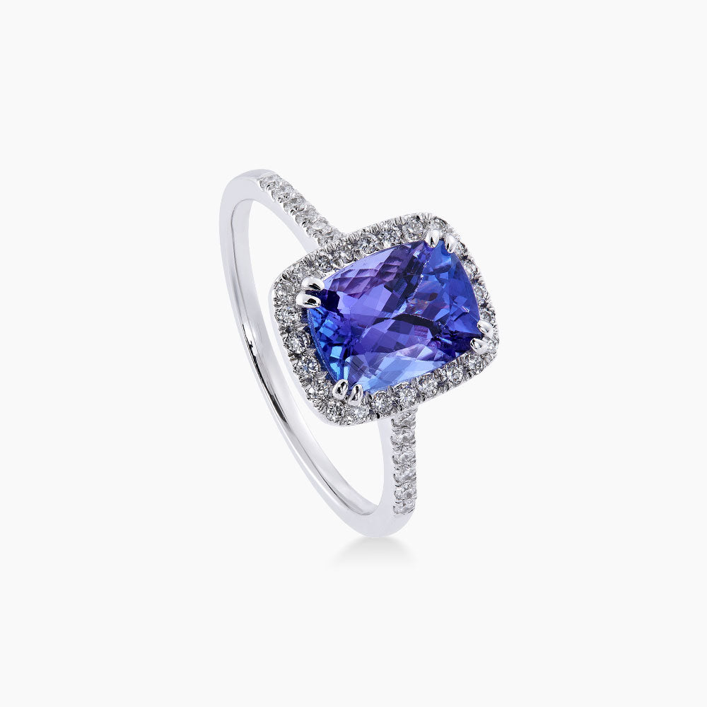 Cushion Blue Tanzanite Diamond Ring in 750/18K White Gold 267871023-TANZ