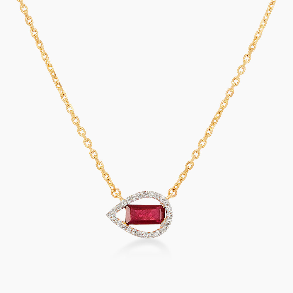 Baguette Ruby and Diamond Necklace in 375/9K Yellow Gold 275850726(N)