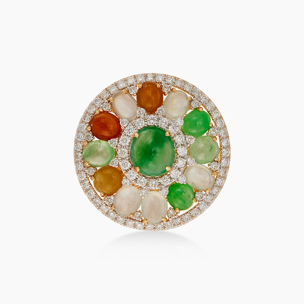 Diamond and Multicoloured Jade Ring in 585/14K White Gold 276180926(B)