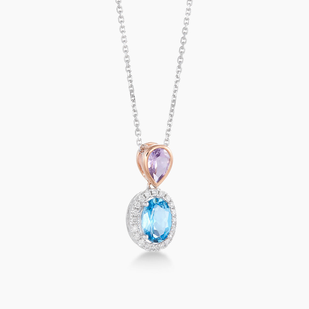 Blue Topaz and Pink Amethyst Diamond Necklace 375/9K White and Rose Gold 261741221(N)