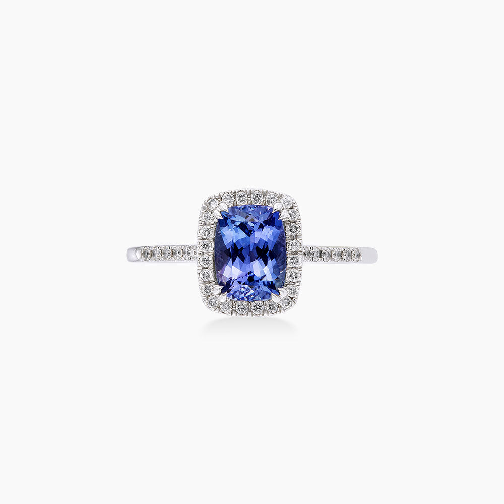 Cushion Blue Tanzanite Diamond Ring in 750/18K White Gold 267871023-TANZ