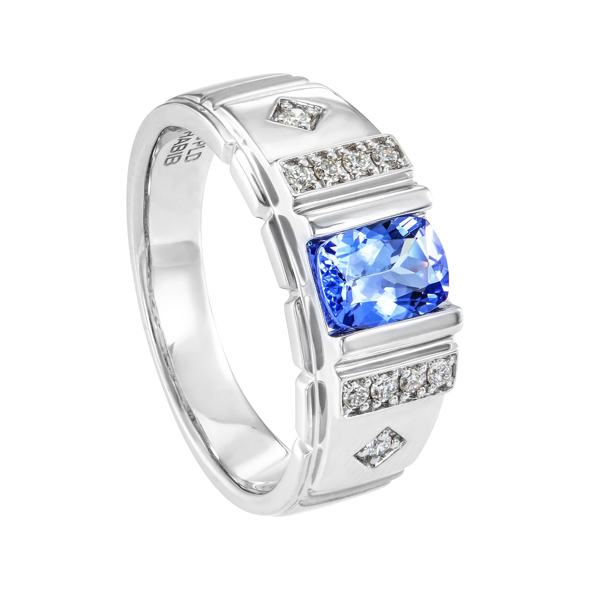 Tanzanite and Diamond Men's Ring in 925 Silver Palladium 270801024