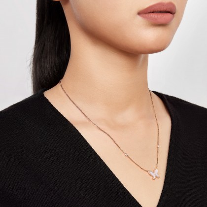 Mother of Pearl Diamond Butterfly Necklace in 375/9K Rose Gold 558660821(RG)