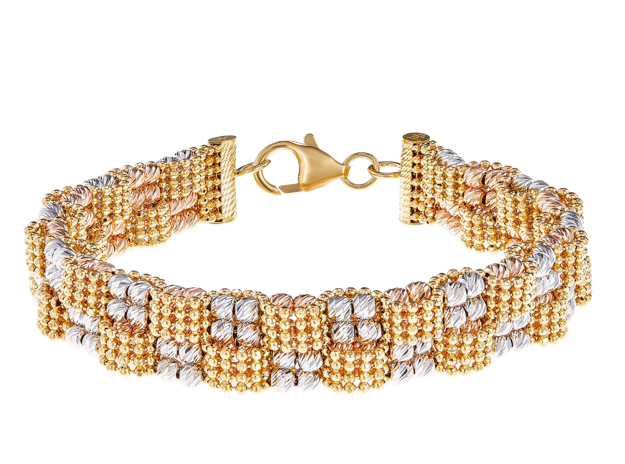 Oro Italia 916 White, Yellow and Rose Gold Bracelet (27.34G) GW3524-TI